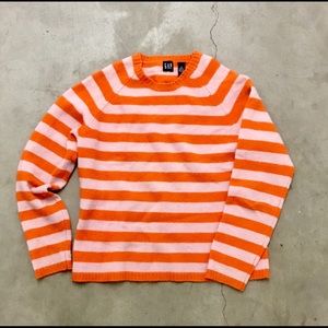 Gap 100% Lambswool warm sweater, orange striped, M
